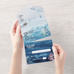 Rustikale Ozean-Einfache Antwort von der Hochzeit All In One Einladung