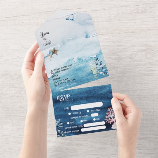 Rustikale Ozeanhochzeit - Vollständige UAWG All In One Einladung (Abreißen)