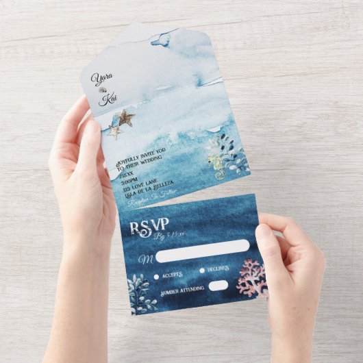 Rustikale Ozeanreaktion durch Hochzeit All In One Einladung (Abreißen)