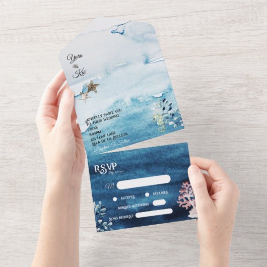 Rustikale Ozeansonnenhochzeit All In One Einladung (Abreißen)