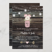 Rustikale Paare Dusche Mason Jar Lights Boho Flora Einladung (Vorne/Hinten)