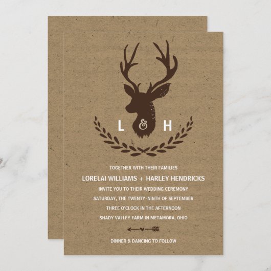 Rustikale Packpapier-Hirsch-Hochzeit des Einladung (Vorne/Hinten)