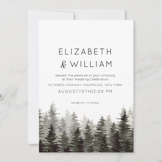 Rustikale Paine Trees Wedding Einladung (Vorderseite)