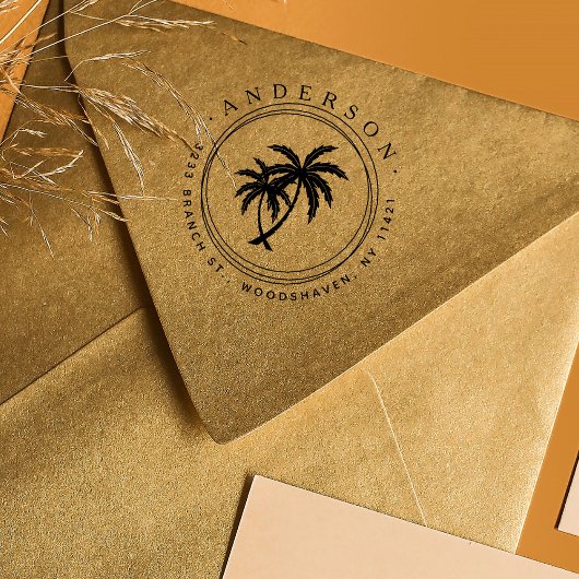 Rustikale Palmen Moderne tropische Rücksendeadress Permastempel