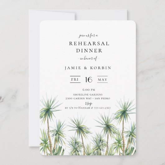 Rustikale Palmen Probe Hochzeitsessen Einladung (Vorderseite)