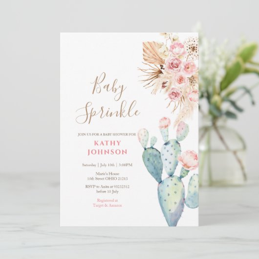 Rustikale Pampas Baby Sprinkle Einladung (Stehend Vorderseite)