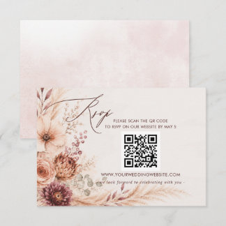 Rustikale Pampas Florale Herbsthochzeit QR CODE RSVP Karte