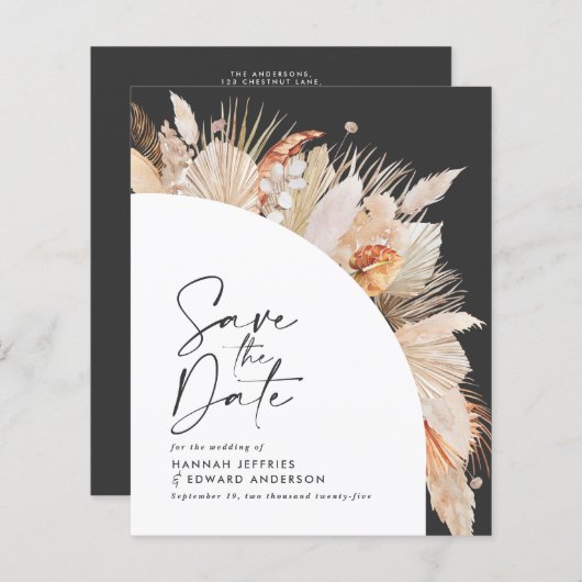 rustikale Pampas Gras Hochzeit sparen das Datum (Vorne/Hinten)