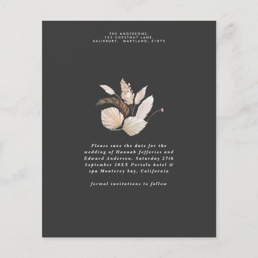 rustikale Pampas Gras Hochzeit sparen das Datum Flyer (Hinten)