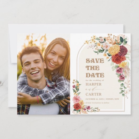 Rustikale Pampas Grass Boho Blume Save the Date (Vorderseite)