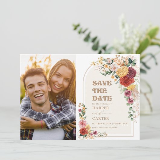 Rustikale Pampas Grass Boho Blume Save the Date (Stehend Vorderseite)