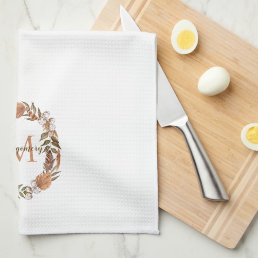 Rustikale Pampas Grass | Cotton Wreath Monogram Geschirrtuch (Viertel Falte)
