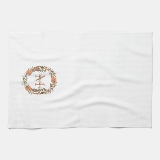 Rustikale Pampas Grass | Cotton Wreath Monogram Geschirrtuch (Horizontal)