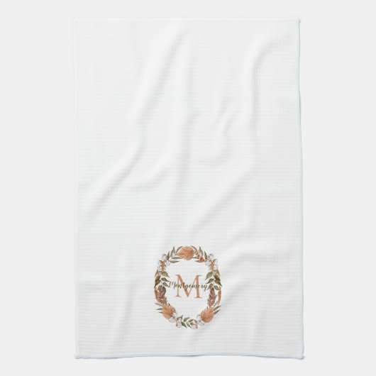 Rustikale Pampas Grass | Cotton Wreath Monogram Geschirrtuch (Vertikal)