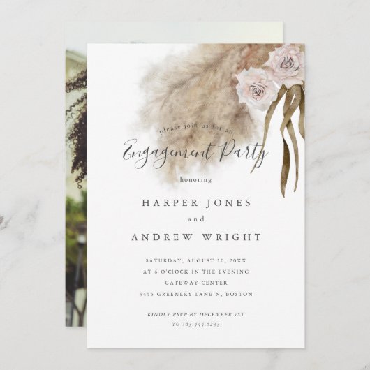 Rustikale Pampas Grass Engagement Party Einladung (Vorne/Hinten)