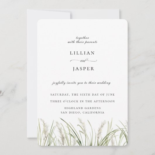 Rustikale Pampas Grass Hochzeit Einladung (Vorderseite)