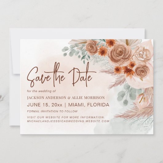Rustikale Pampas Grass Terracotta Wedding Save The Date (Vorderseite)