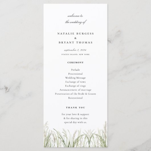 Rustikale Pampas Grass Wedding Programm (Vorderseite)
