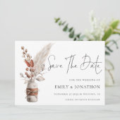 Rustikale Pampas Grasses Boho QR Code Hochzeit Save The Date (Stehend Vorderseite)
