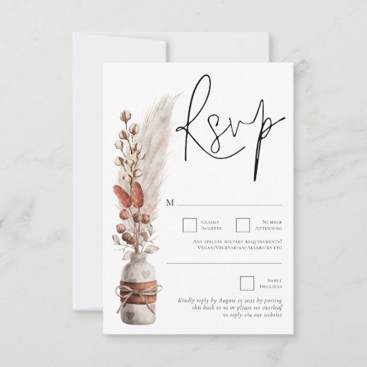 Rustikale Pampas Grasses QR Code Hochzeit RSVP Karte (Vorderseite)