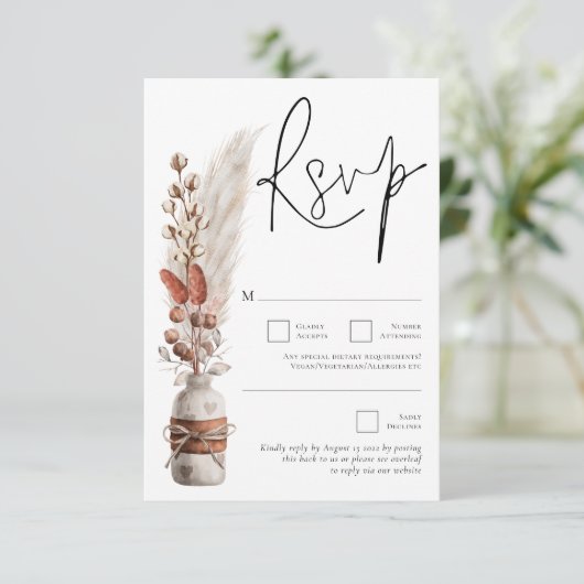 Rustikale Pampas Grasses QR Code Hochzeit RSVP Karte (Stehend Vorderseite)