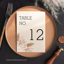 Rustikale Pampas Moderne Hochzeitskarte Tischnumme