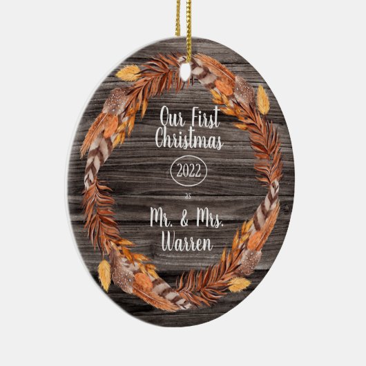 Rustikale Pampas Unsere ersten Weihnachten Mr.| Mr Keramik Ornament (Rechts)