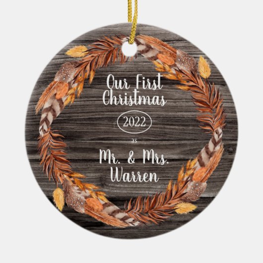 Rustikale Pampas Unsere ersten Weihnachten Mr.| Mr Keramik Ornament (Vorne)