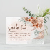 Rustikale Pampasgras-Terrakotta-Hochzeit Save The Date (Stehend Vorderseite)