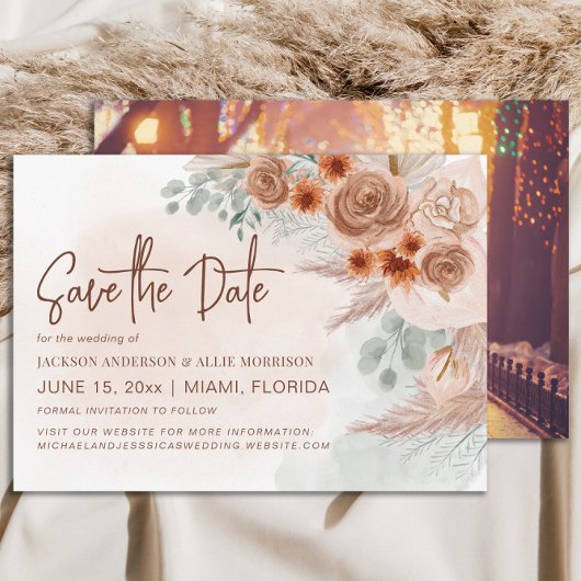 Rustikale Pampasgras-Terrakotta-Hochzeit Save The Date