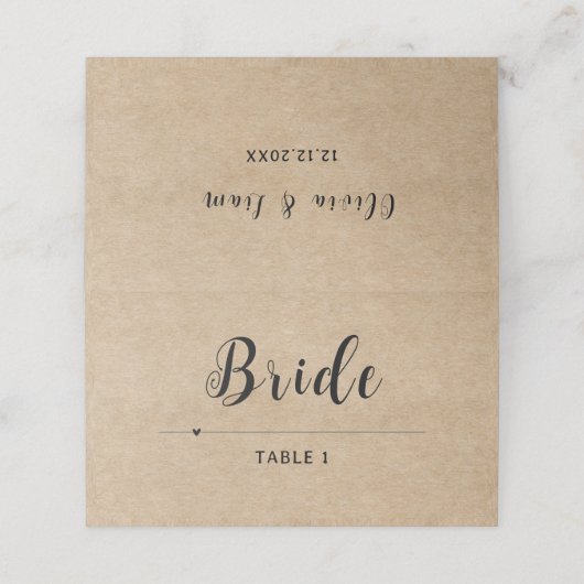 Rustikale Papierhochzeit Platzkarte (Außenseite Aufgefaltet)