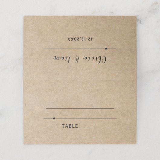 Rustikale Papierhochzeit Platzkarte (Außenseite Aufgefaltet)