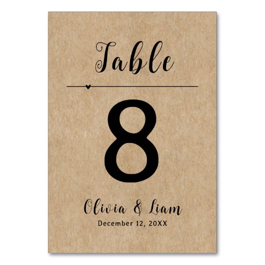 Rustikale Papierhochzeit Tischnummer (Vorderseite)