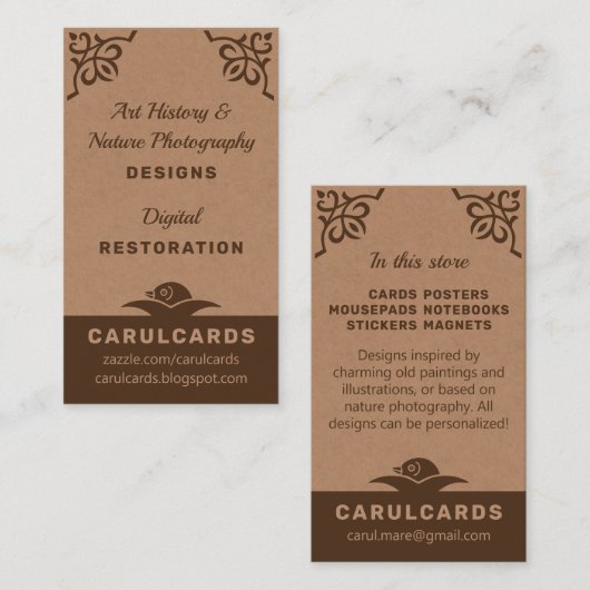 Rustikale Pappe Jugendstil-Ornamente CC1188 Visitenkarte (Vorne/Hinten)