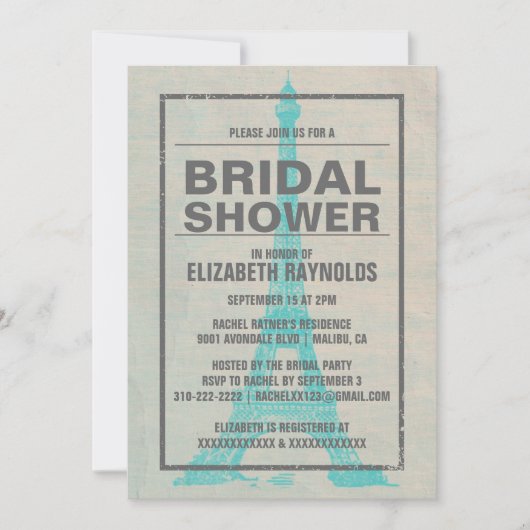 Rustikale Pariser Bridal-Dusche Einladungen (Vorderseite)