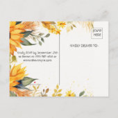 Rustikale Partei für Sonnenblumen Einladungspostkarte (Rückseite)