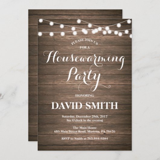 Rustikale Party Einladung für Holzhäuser (Vorne/Hinten)