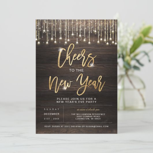 Rustikale Party Einladung für Neujahr (Stehend Vorderseite)