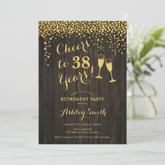 Rustikale Party Einladung für Ruheständler (Stehend Vorderseite)