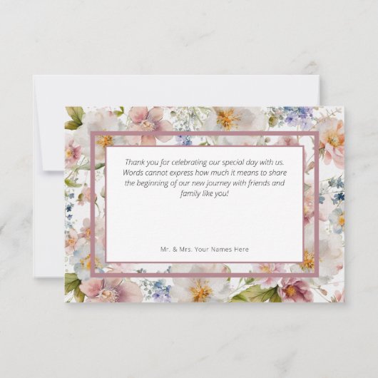 Rustikale Pastel April Hochzeit mit floralen Water Dankeskarte (Rückseite)