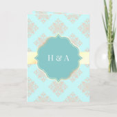Rustikale Pastel Aqua Blue Damask muslimische Hoch Einladung (Rückseite)
