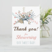 Rustikale Pastel Botanische Babydusche Dankeskarte (Stehend Vorderseite)