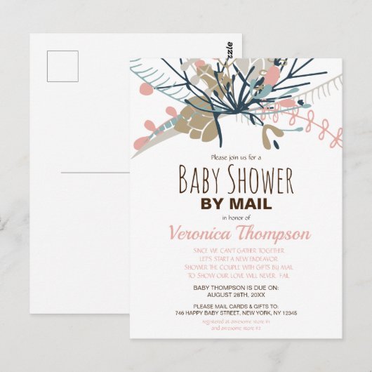 Rustikale Pastel Botanische Babydusche per Mail ei Postkarte (Vorne/Hinten)