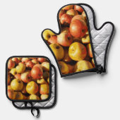 Rustikale Pastel farbiger Fall Apple Ofenhandschuh & Topflappen-Set (Vorderseite/Rückseite)