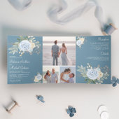 Rustikale Pastel Floral Bouquet Dusty Blue Wedding Dreifach Gefaltete Einladung
