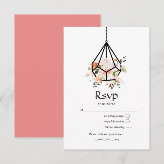 Rustikale Pastel Floral Terrarium Garden Wedding RSVP Karte (Vorne/Hinten)