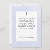 Rustikale Pastel Hydrangea Floral Monogram Periwin Dankeskarte (Rückseite)