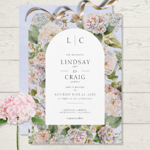 Rustikale Pastel Hydrangea Floral Monogram Periwin Einladung