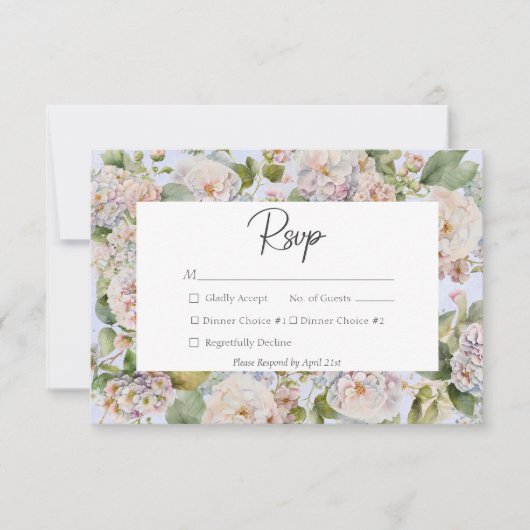 Rustikale Pastel Hydrangea Floral Monogram Periwin RSVP Karte (Vorderseite)