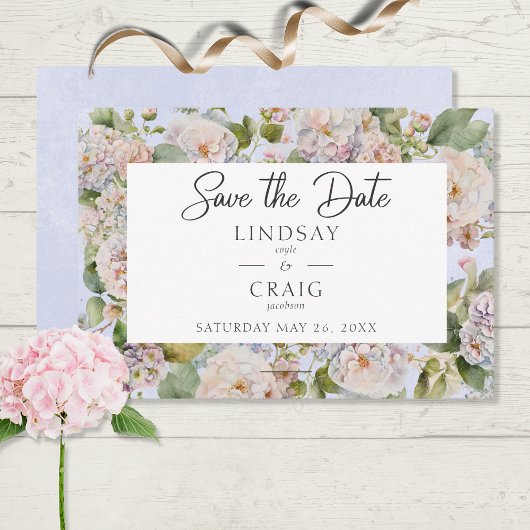 Rustikale Pastel Hydrangea Floral Monogram Periwin Save The Date